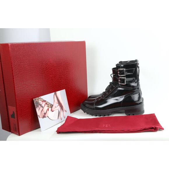 Tamara Mellon Black Leather Military Buckle Ankle Boots Size 39 Designer Style - Picture 6 of 16